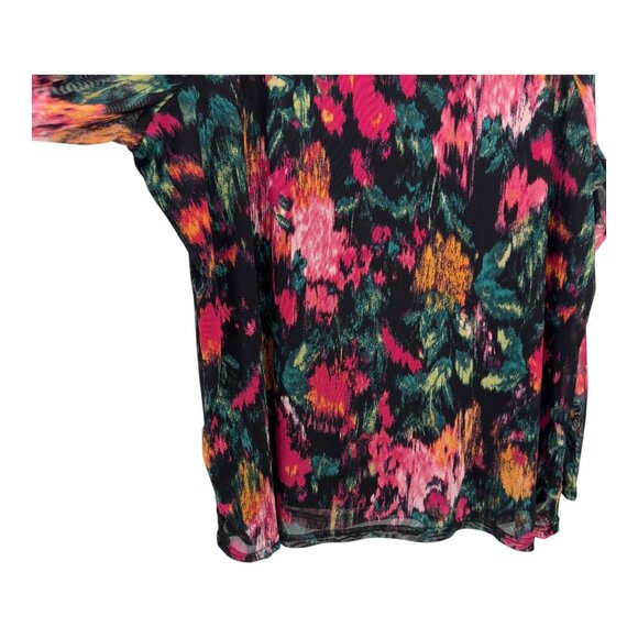 Terra & Sky Women Plus Size 1X Long Sleeve Floral Top Blouse Stretch Mesh Lined - Picture 8 of 10